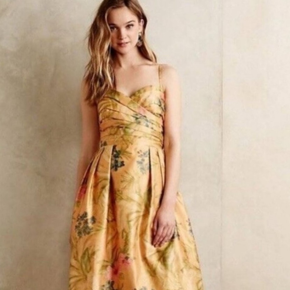 Anthropologie Floral Gold Mini Dress
